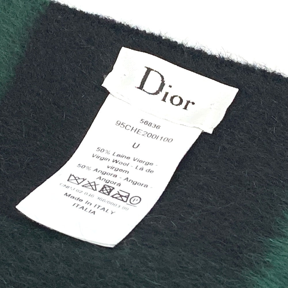 Dior Scarf 95CHE200100 Wool, Angora green logo fringe Check Pattern Women Used Authentic