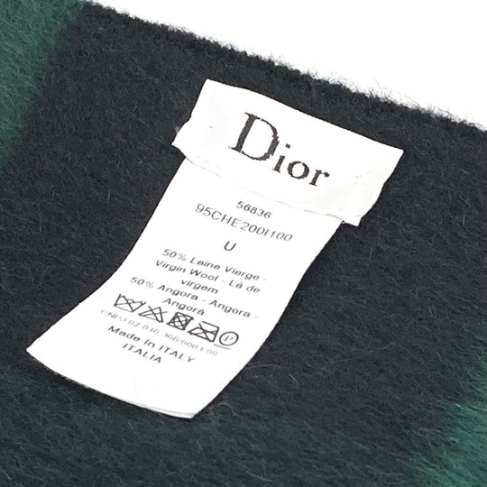 Dior Scarf 95CHE200100 Wool, Angora green logo fringe Check Pattern Women Used Authentic
