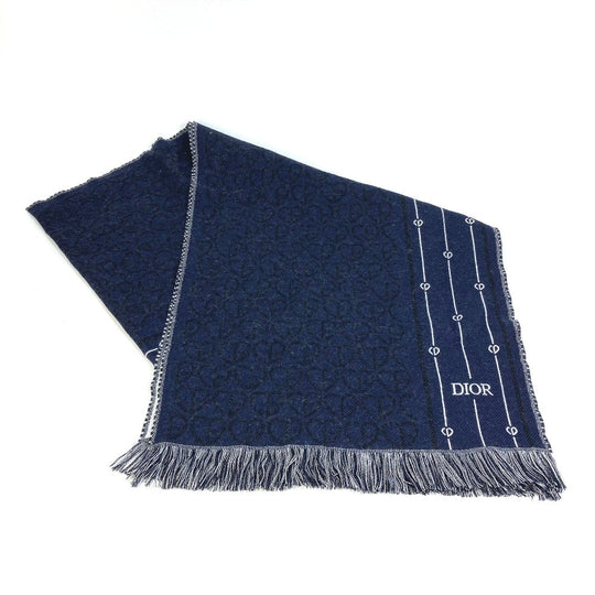 Dior Scarf 21P0001A0606 wool Navy fringe scarf mens Used Authentic