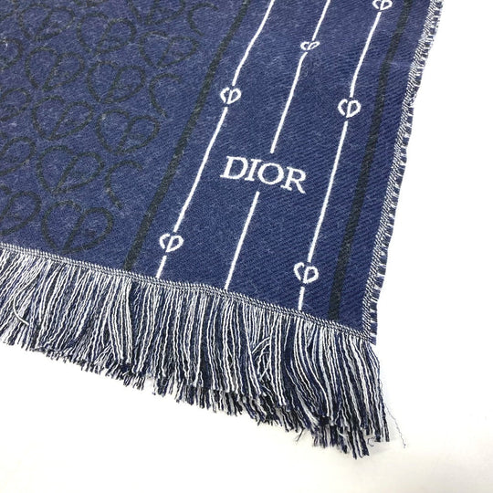 Dior Scarf 21P0001A0606 wool Navy fringe scarf mens Used Authentic
