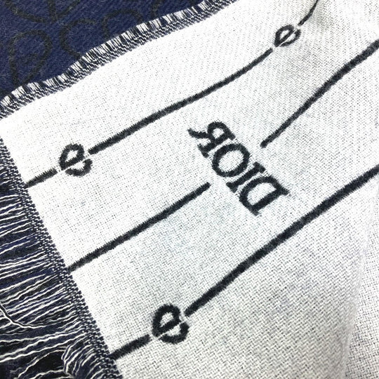 Dior Scarf 21P0001A0606 wool Navy fringe scarf mens Used Authentic