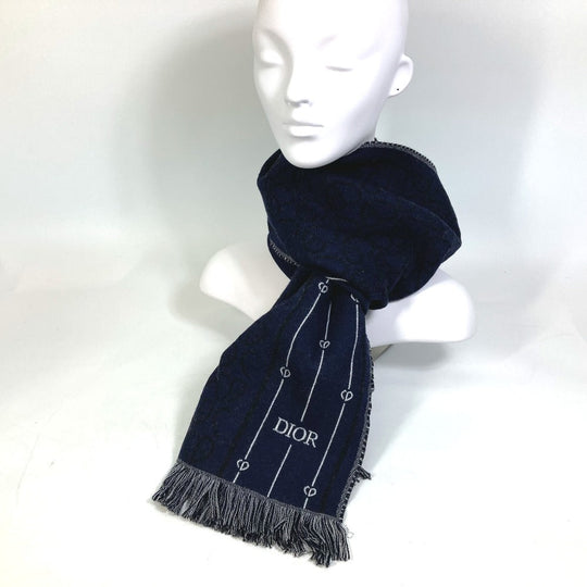 Dior Scarf 21P0001A0606 wool Navy fringe scarf mens Used Authentic