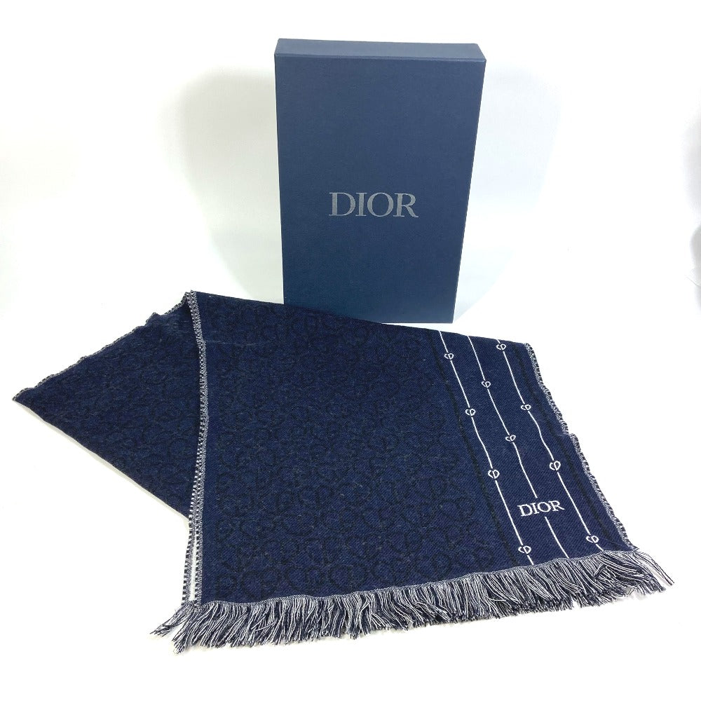 Dior Scarf 21P0001A0606 wool Navy fringe scarf mens Used Authentic