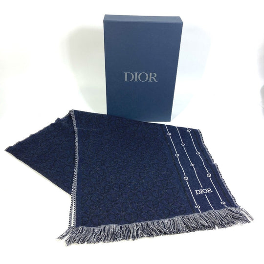 Dior Scarf 21P0001A0606 wool Navy fringe scarf mens Used Authentic