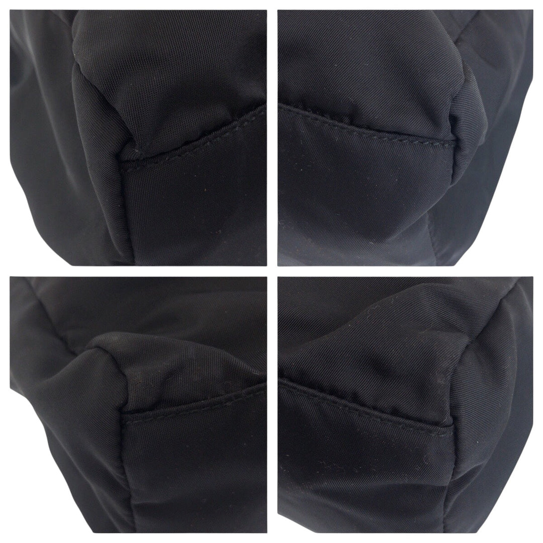 PRADA Tote Bag Nylon Black SilverMetal Tote Bag Shoulder Bag Handbag Test Triangle With logo Women Used Authentic