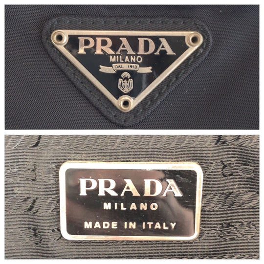 PRADA Tote Bag Nylon Black SilverMetal Tote Bag Shoulder Bag Handbag Test Triangle With logo Women Used Authentic