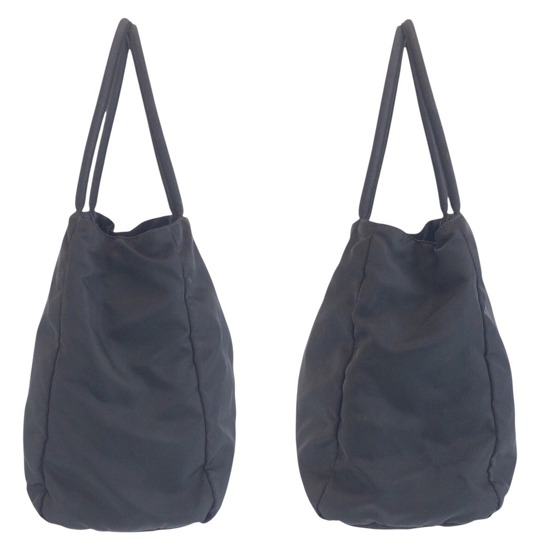 PRADA Tote Bag Nylon Black SilverMetal Tote Bag Shoulder Bag Handbag Test Triangle With logo Women Used Authentic