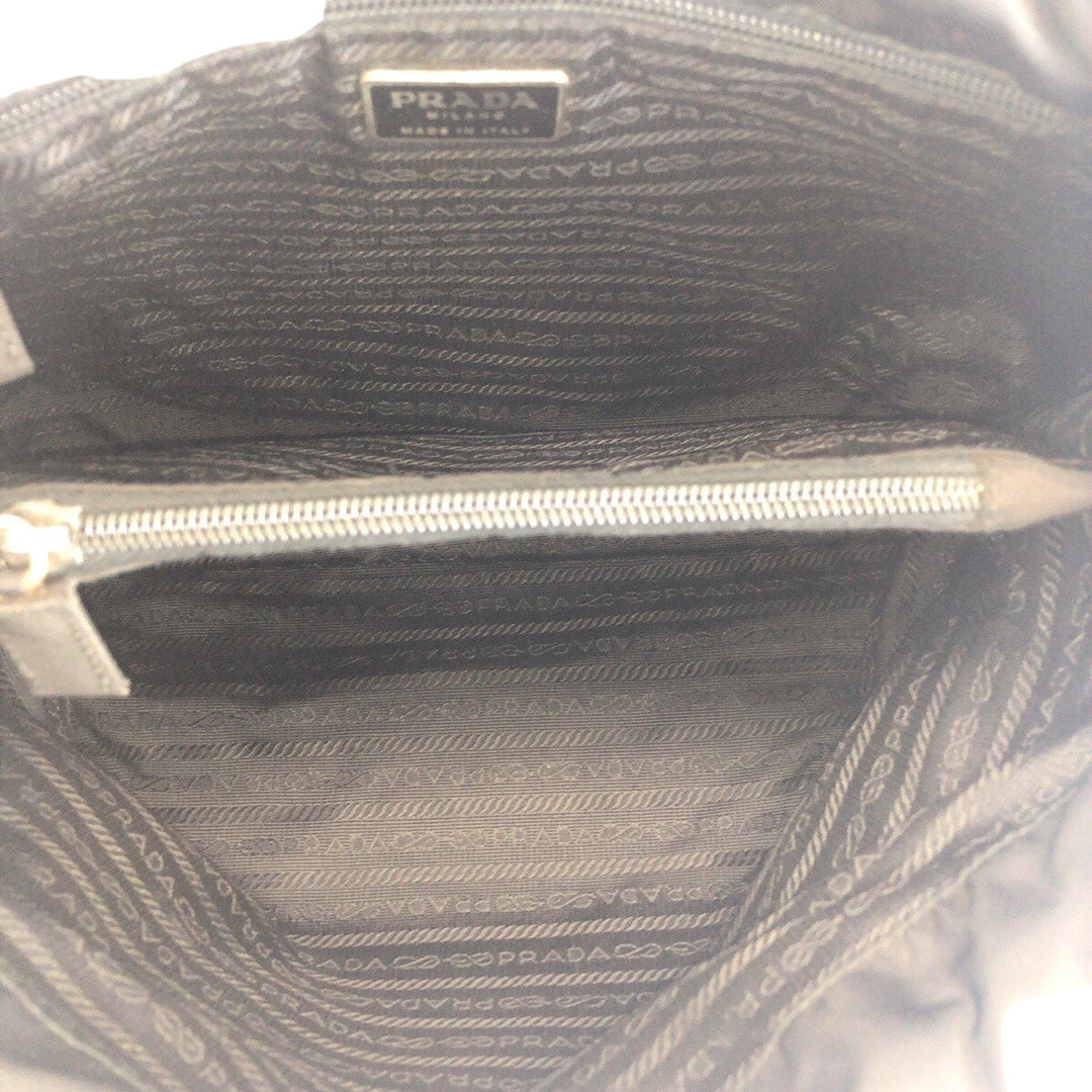 PRADA Tote Bag Nylon Black SilverMetal Tote Bag Shoulder Bag Handbag Test Triangle With logo Women Used Authentic
