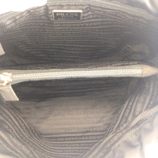 PRADA Tote Bag Nylon Black SilverMetal Tote Bag Shoulder Bag Handbag Test Triangle With logo Women Used Authentic