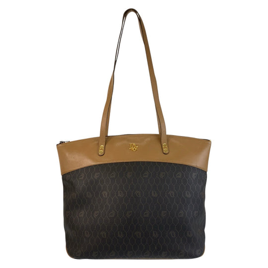 Christian Dior Tote Bag PVC, Leather Brown Camel Gold Metal Tote Bag Shoulder Bag Honeycomb Women Used Authentic
