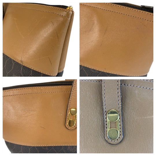 Christian Dior Tote Bag PVC, Leather Brown Camel Gold Metal Tote Bag Shoulder Bag Honeycomb Women Used Authentic