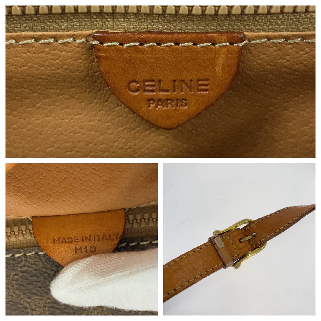 CELINE Shoulder Bag PVC Brown Gold Metal Shoulder Bag pochette Macadam Pattern Circle logo Women Used Authentic