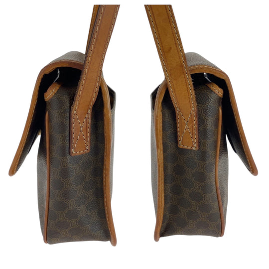 CELINE Shoulder Bag PVC Brown Gold Metal Shoulder Bag pochette Macadam Pattern Circle logo Women Used Authentic