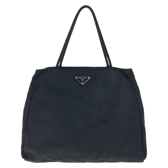 PRADA Tote Bag Nylon Black SilverMetal Tote Bag handbag Test Triangle With logo Women Used Authentic