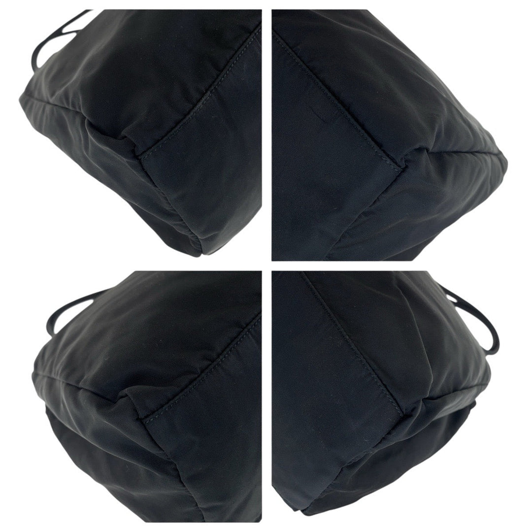 PRADA Tote Bag Nylon Black SilverMetal Tote Bag handbag Test Triangle With logo Women Used Authentic