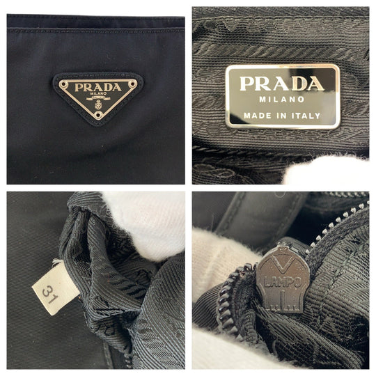 PRADA Tote Bag Nylon Black SilverMetal Tote Bag handbag Test Triangle With logo Women Used Authentic