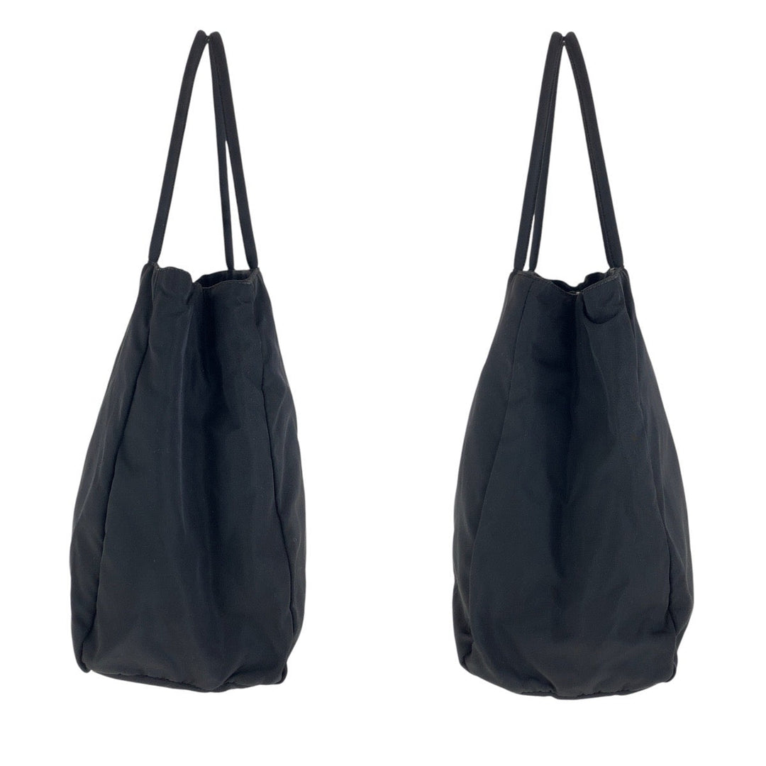 PRADA Tote Bag Nylon Black SilverMetal Tote Bag handbag Test Triangle With logo Women Used Authentic