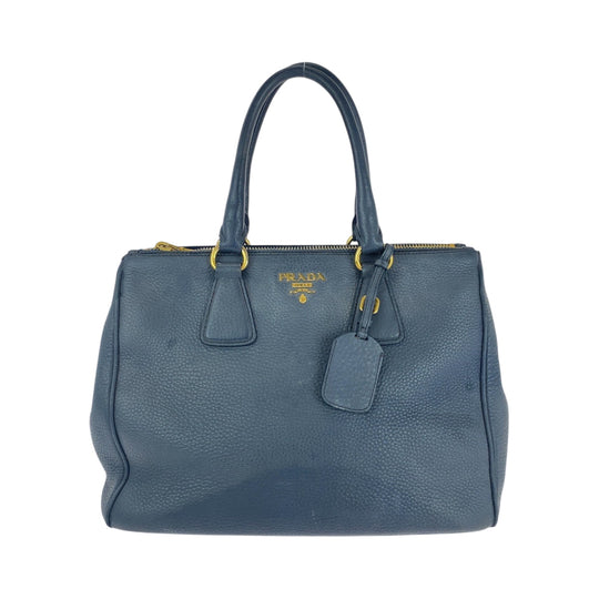 PRADA Tote Bag BN2420 leather Blue GoldMetal Tote Bag handbag Vitterodino logo Women Used Authentic