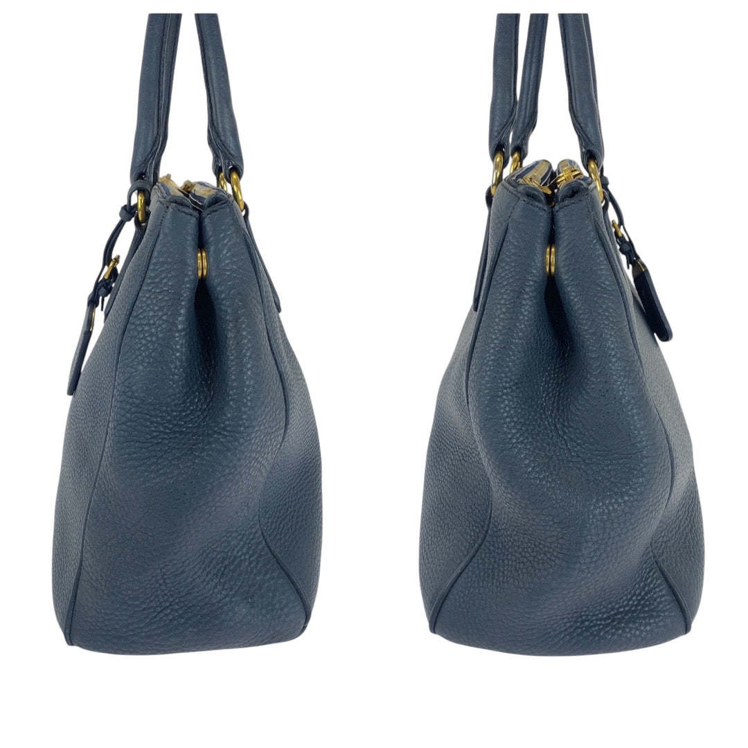 PRADA Tote Bag BN2420 leather Blue GoldMetal Tote Bag handbag Vitterodino logo Women Used Authentic