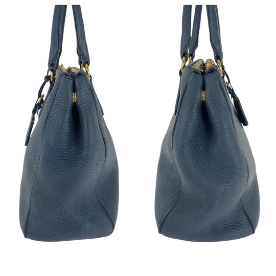 PRADA Tote Bag BN2420 leather Blue GoldMetal Tote Bag handbag Vitterodino logo Women Used Authentic