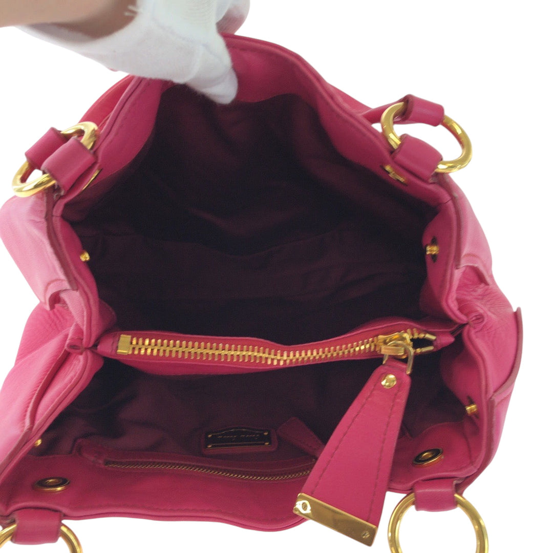 MIUMIU Shoulder Bag leather Pink Gold Metal One Shoulder Bag Handbag logo Women Used Authentic