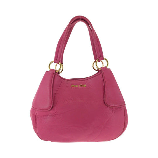MIUMIU Shoulder Bag leather Pink Gold Metal One Shoulder Bag Handbag logo Women Used Authentic