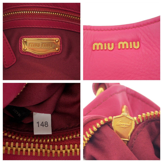 MIUMIU Shoulder Bag leather Pink Gold Metal One Shoulder Bag Handbag logo Women Used Authentic