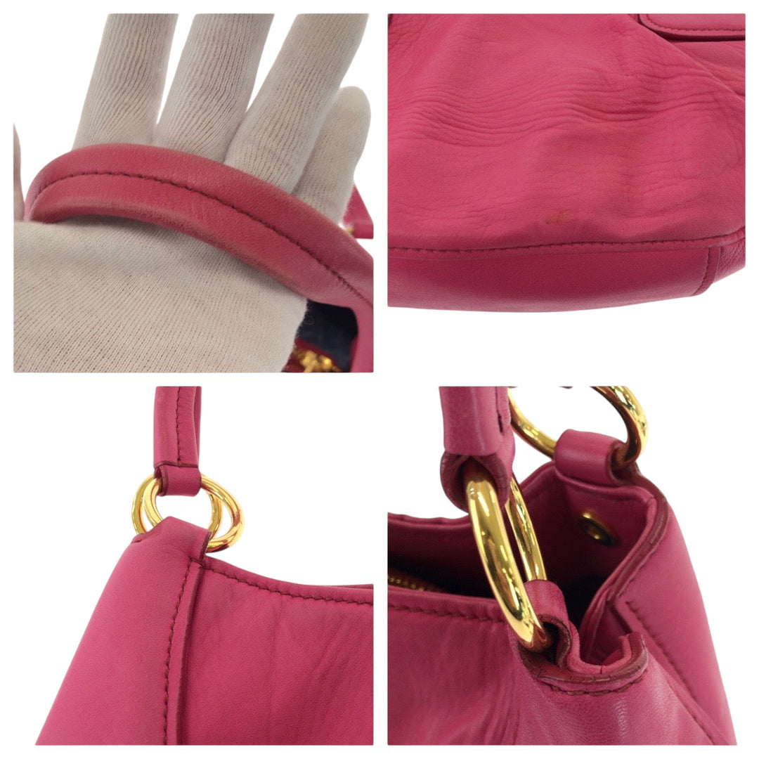 MIUMIU Shoulder Bag leather Pink Gold Metal One Shoulder Bag Handbag logo Women Used Authentic