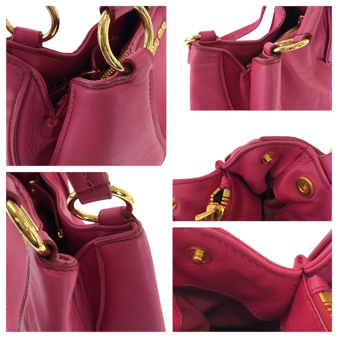 MIUMIU Shoulder Bag leather Pink Gold Metal One Shoulder Bag Handbag logo Women Used Authentic
