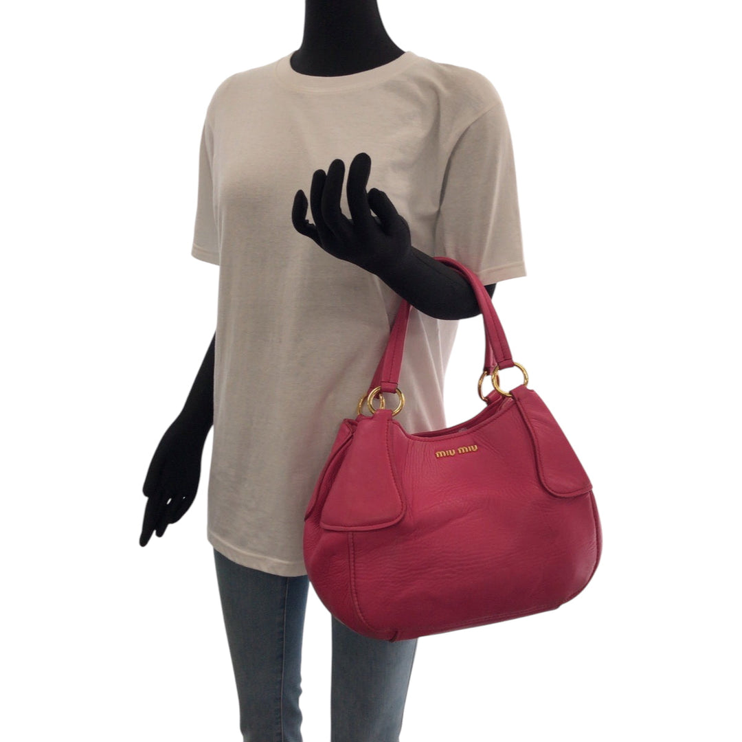 MIUMIU Shoulder Bag leather Pink Gold Metal One Shoulder Bag Handbag logo Women Used Authentic