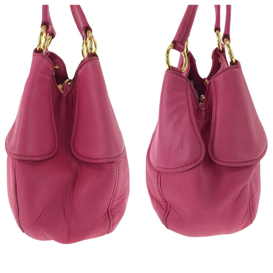 MIUMIU Shoulder Bag leather Pink Gold Metal One Shoulder Bag Handbag logo Women Used Authentic