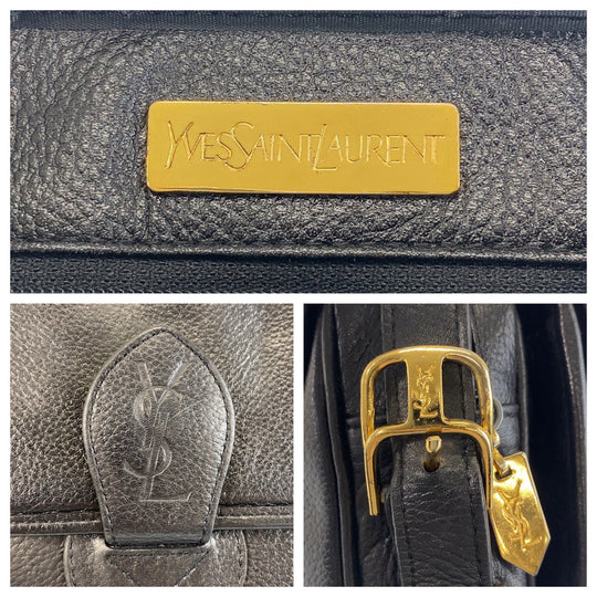Yves Saint Laurent Shoulder Bag leather Black GoldMetal Shoulder Bag pochette YSL Women(Unisex) Used Authentic