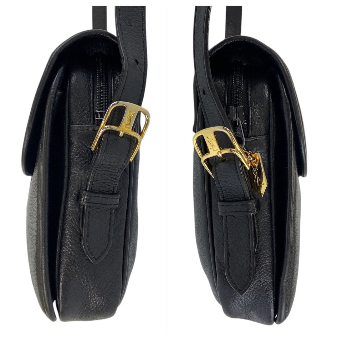 Yves Saint Laurent Shoulder Bag leather Black GoldMetal Shoulder Bag pochette YSL Women(Unisex) Used Authentic