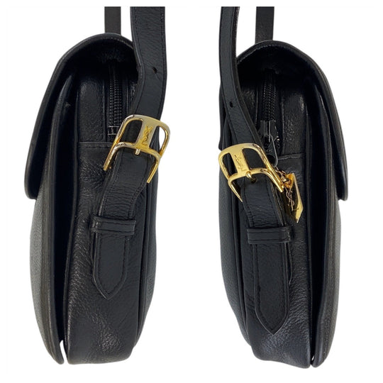 Yves Saint Laurent Shoulder Bag leather Black GoldMetal Shoulder Bag pochette YSL Women(Unisex) Used Authentic
