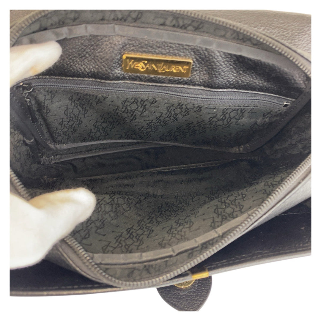 Yves Saint Laurent Shoulder Bag leather Black GoldMetal Shoulder Bag pochette YSL Women(Unisex) Used Authentic