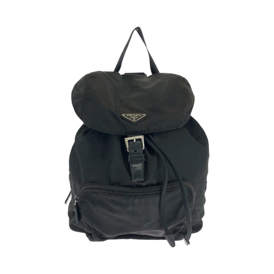 PRADA Backpack Nylon Black SilverMetal Backpack Backpack Test Triangle With logo Women Used Authentic