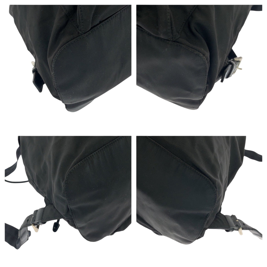 PRADA Backpack Nylon Black SilverMetal Backpack Backpack Test Triangle With logo Women Used Authentic