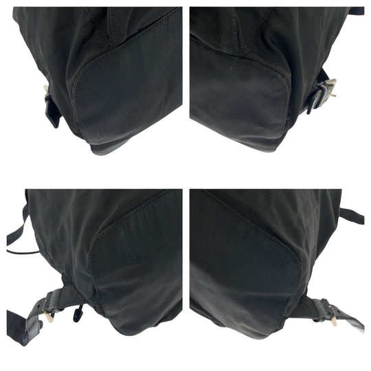 PRADA Backpack Nylon Black SilverMetal Backpack Backpack Test Triangle With logo Women Used Authentic