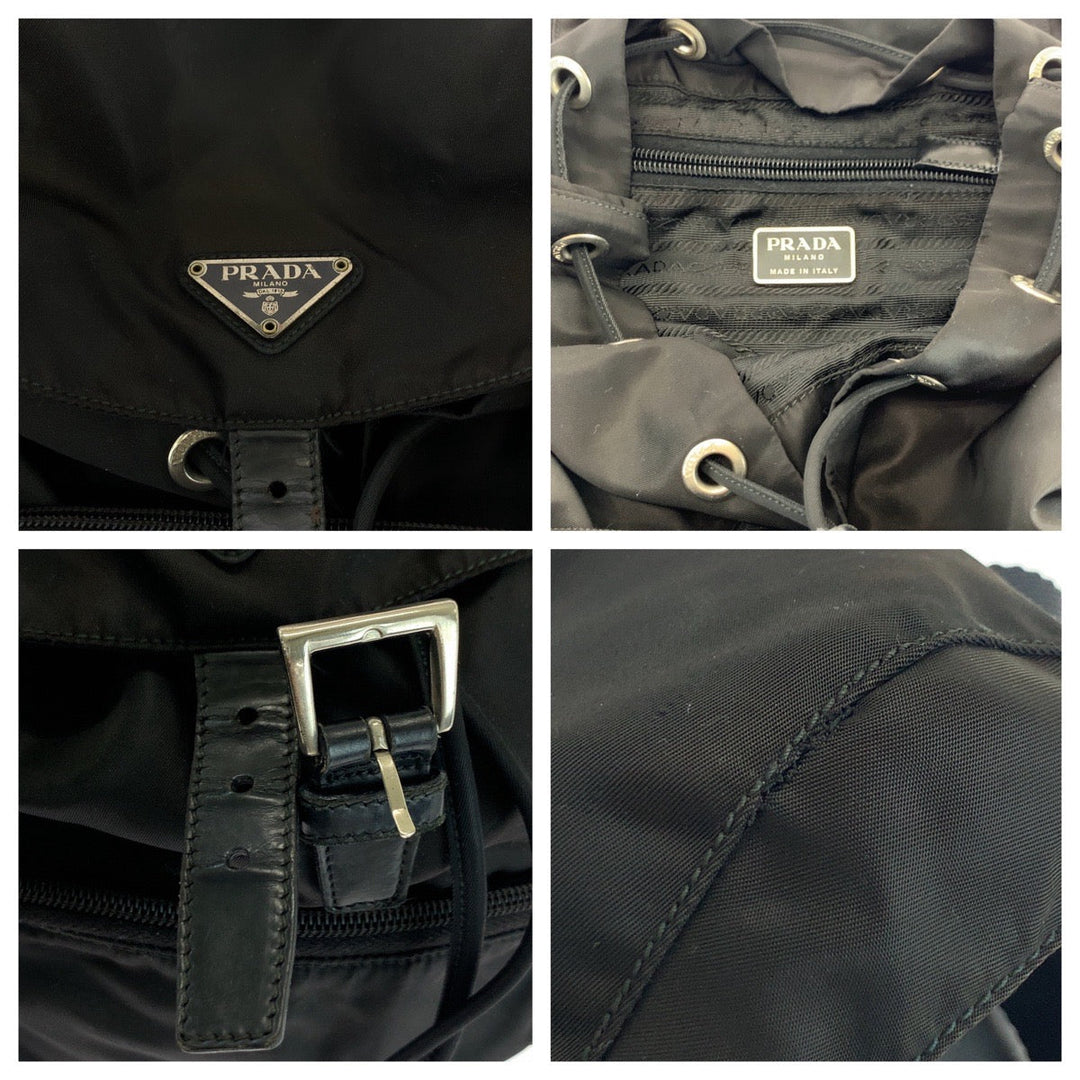 PRADA Backpack Nylon Black SilverMetal Backpack Backpack Test Triangle With logo Women Used Authentic