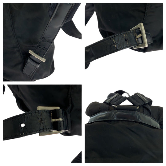 PRADA Backpack Nylon Black SilverMetal Backpack Backpack Test Triangle With logo Women Used Authentic