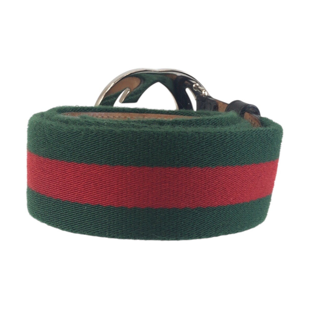 GUCCI belt 411924 Canvas, Leather Green Black SilverMetal Belts Unisex Sherry line Interlocking mens 34 Used Authentic