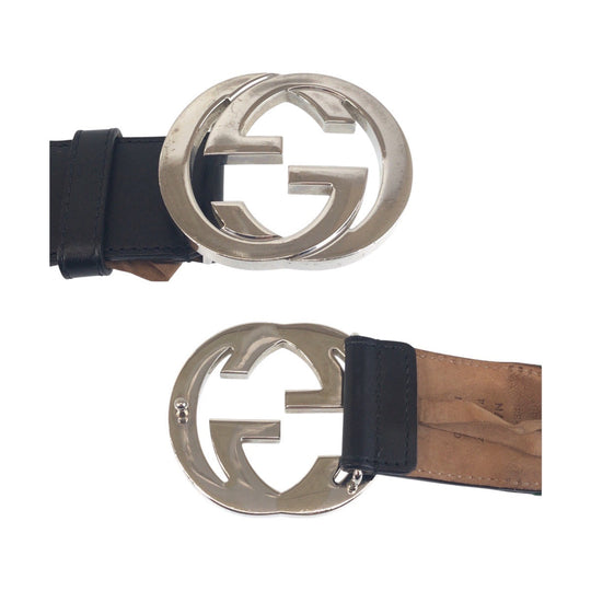 GUCCI belt 411924 Canvas, Leather Green Black SilverMetal Belts Unisex Sherry line Interlocking mens 34 Used Authentic