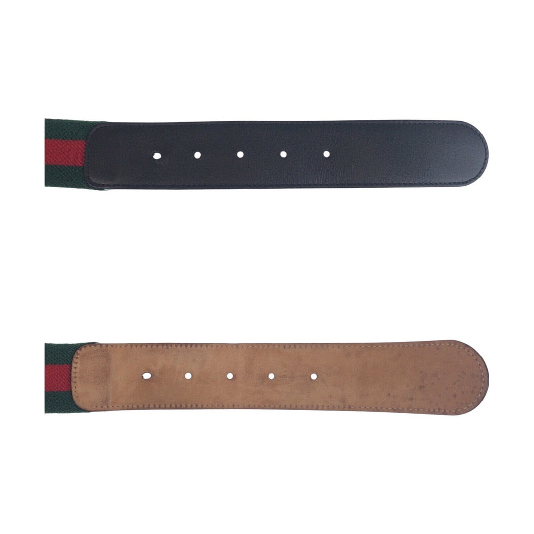 GUCCI belt 411924 Canvas, Leather Green Black SilverMetal Belts Unisex Sherry line Interlocking mens 34 Used Authentic