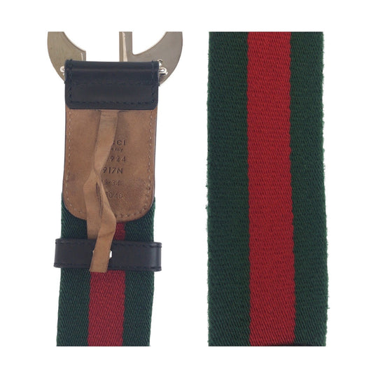 GUCCI belt 411924 Canvas, Leather Green Black SilverMetal Belts Unisex Sherry line Interlocking mens 34 Used Authentic