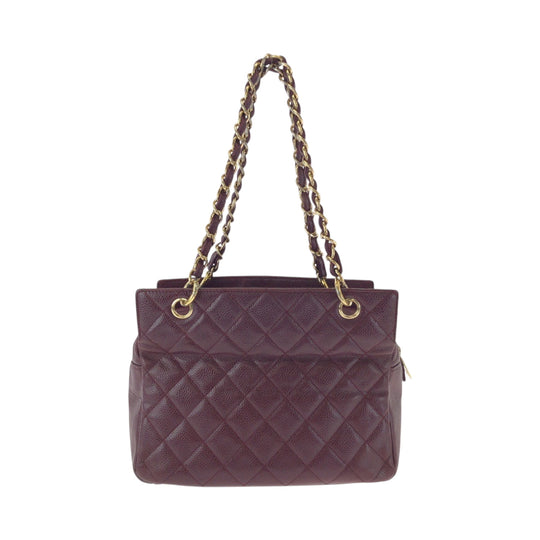 CHANEL Tote Bag Caviar skin Bordeaux Matrasse COCO Mark