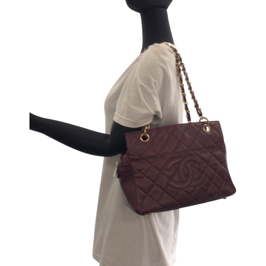 CHANEL Tote Bag Caviar skin Bordeaux Matrasse COCO Mark