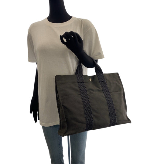 HERMES Tote Bag canvas gray Her LineMM