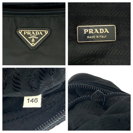 PRADA Business bag V453 Nylon Black SilverMetal Business Bag Briefcase Shoulder Bag 2way Test Triangle With logo mens Used Authentic