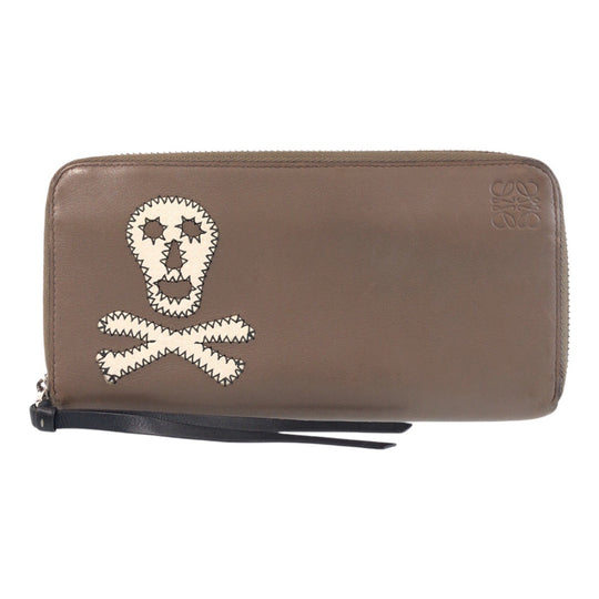 LOEWE Long Wallet Purse leather Brown black Skull