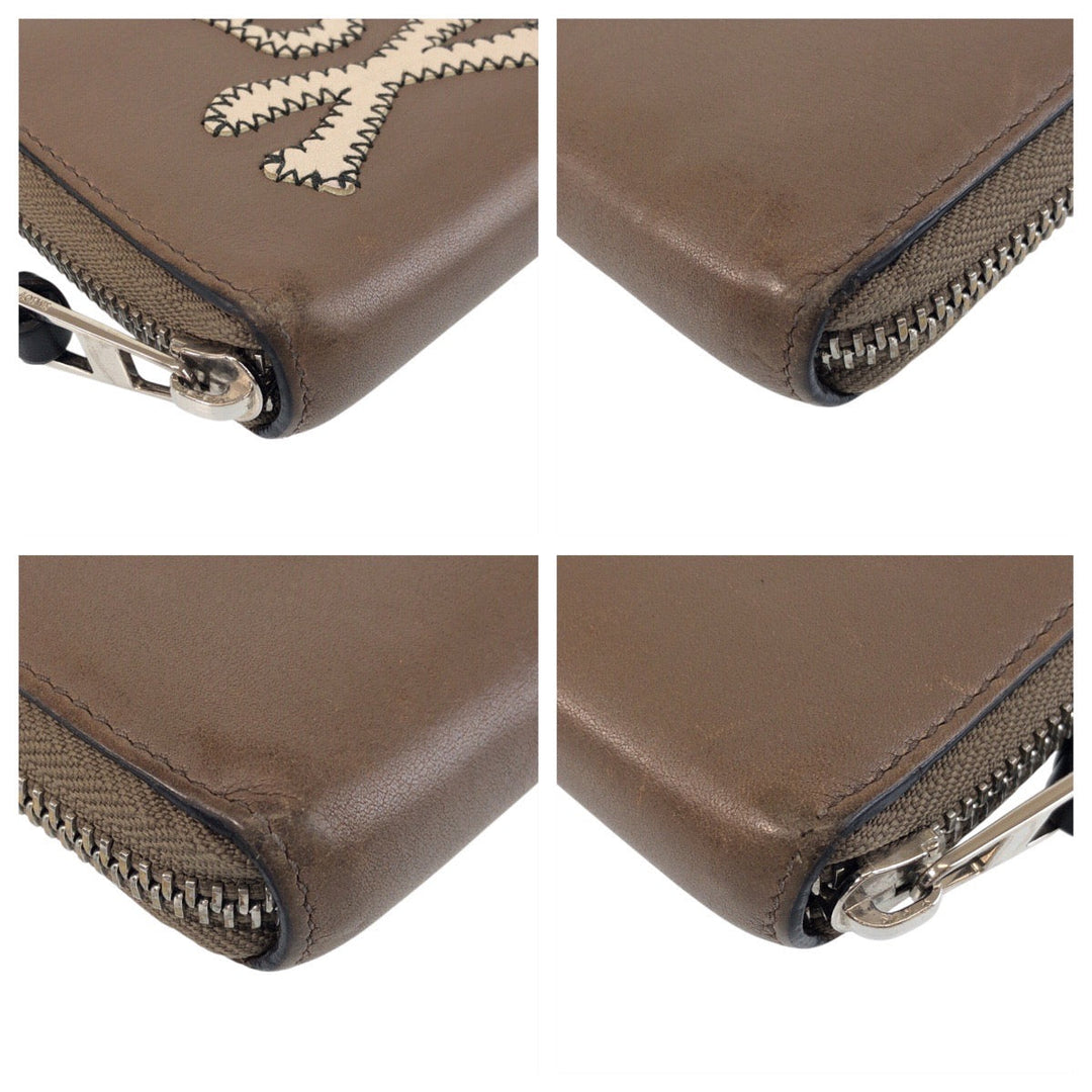 LOEWE Long Wallet Purse leather Brown black Skull